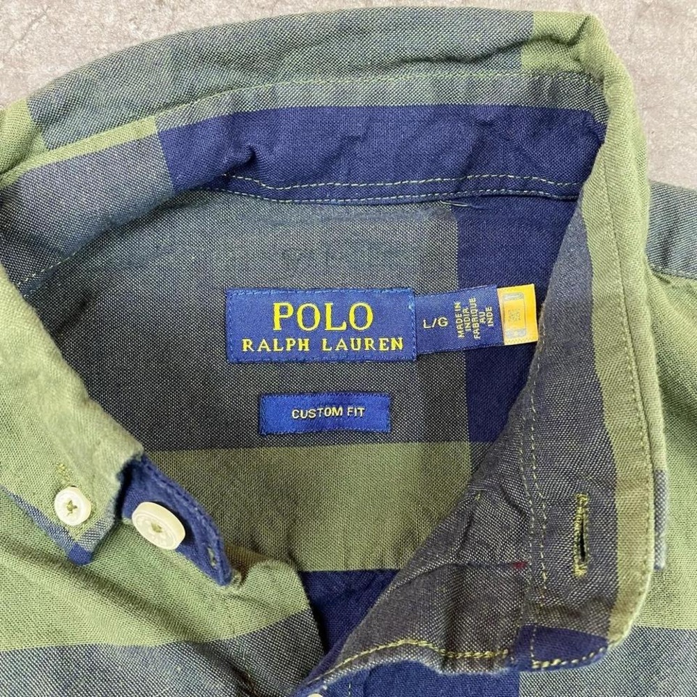 Polo Ralph Lauren Oxford Custom Fit Plaid Button Up Shirt Green Blue Size L - Picture 3 of 6